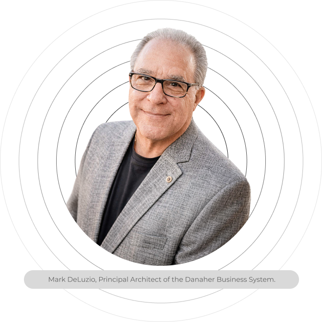 Headshot of Mark DeLuzio-Founder, Author, inside of designed circles