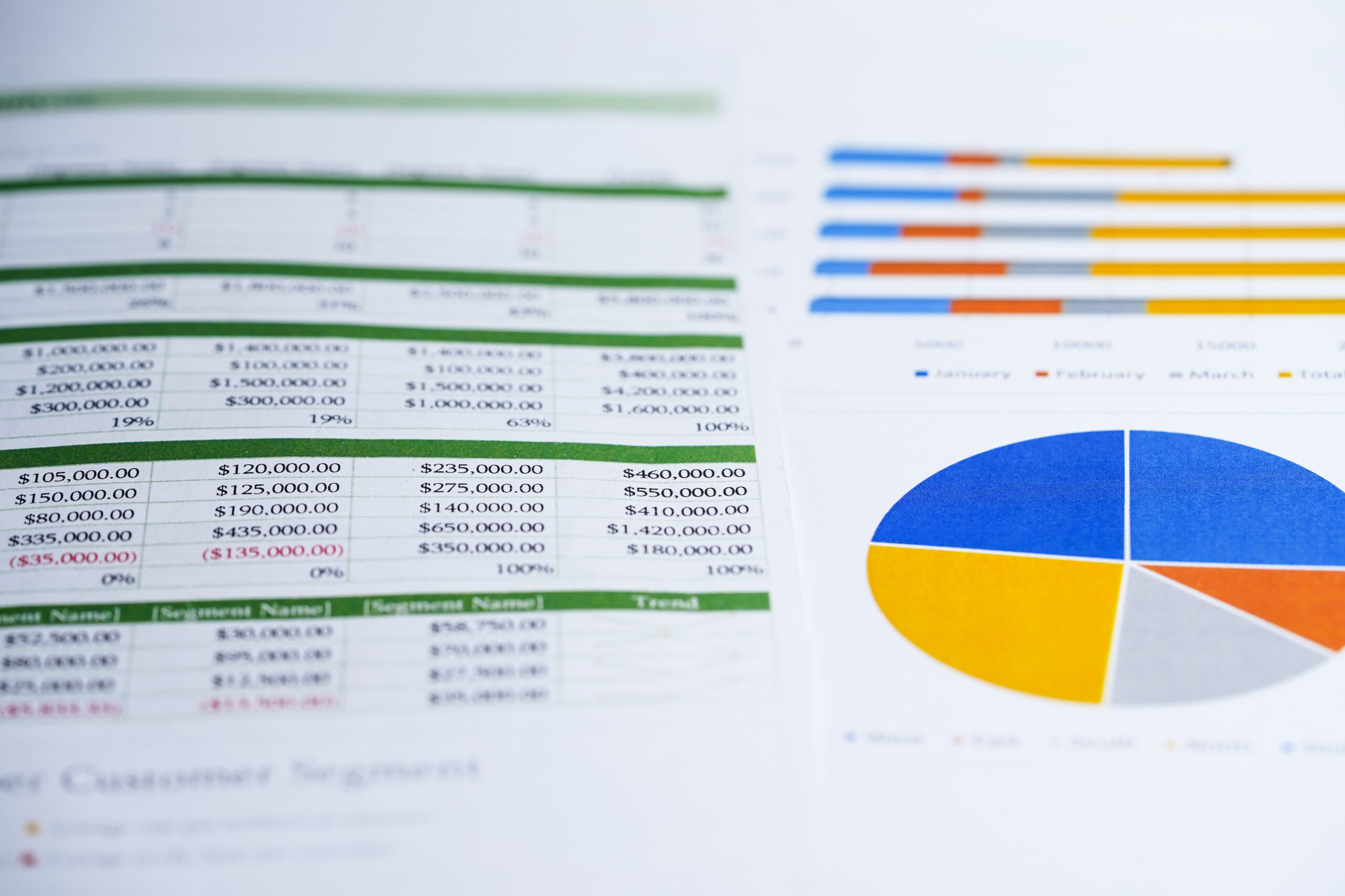 Lean Accounting Charts Graphs spreadsheet paper. Financial development, Banking Account, Statistics, Investment Analytic research data economy, Stock exchange Business office company meeting concept.