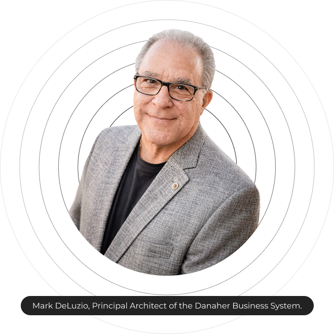 Headshot of Mark DeLuzio-Founder, Author, inside of designed circles